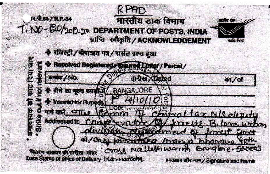 Scanned Copy Of The Acknowledgement Of The Postal Department