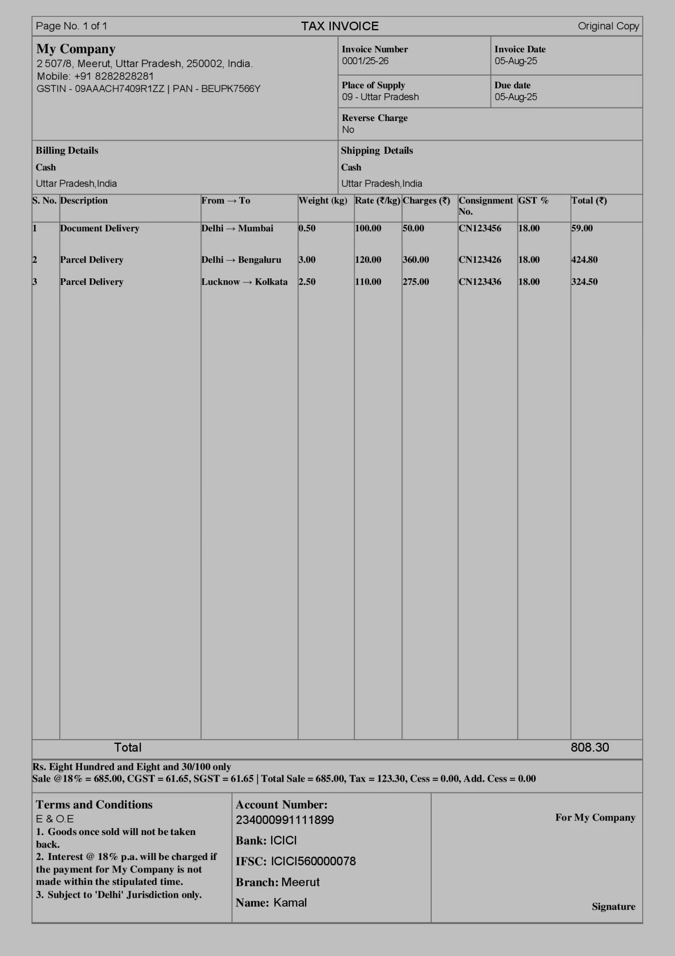 courier invoice template download