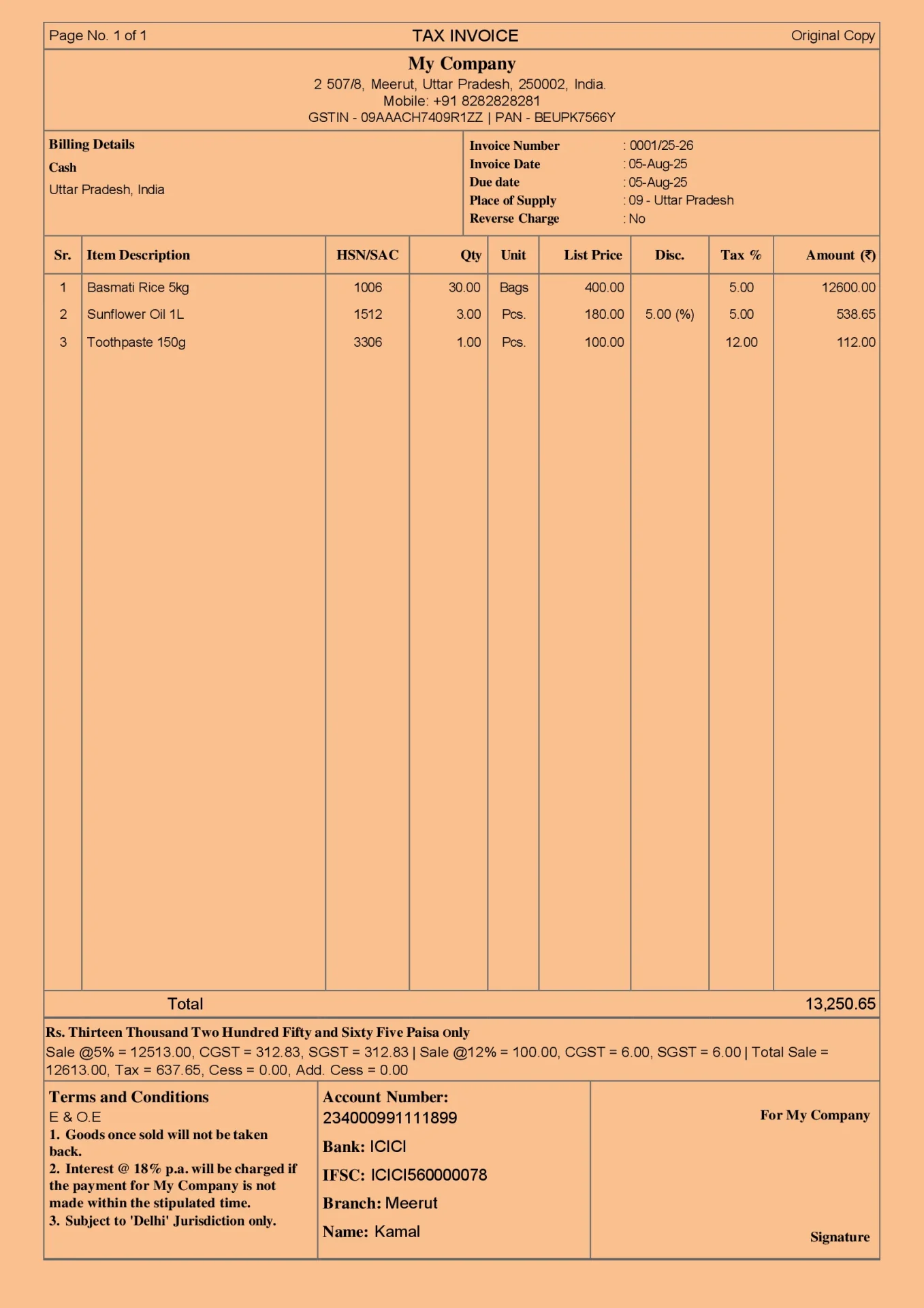 Grocery Shop Invoice Format